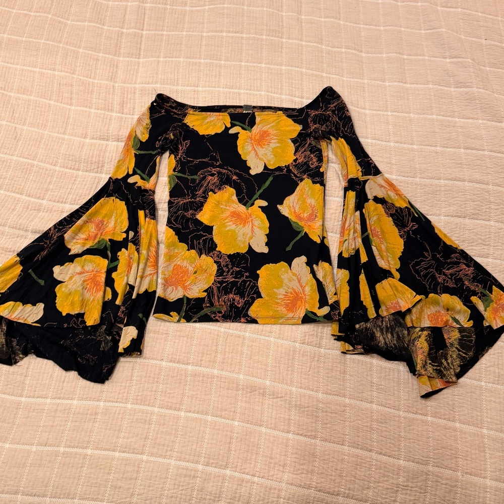 Free People We The Free Floral Bell Sleeve Top XS